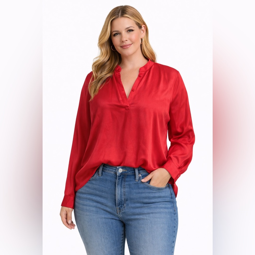 New!‎ Kasia Blood Red Button Top Blouse